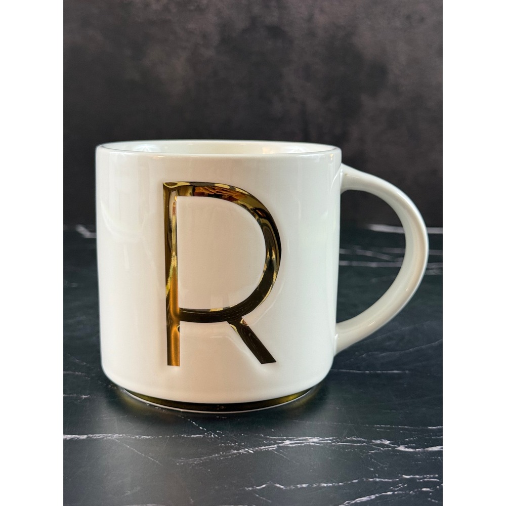 Williams Sonoma Gold Monogram R Mug 3 3/4in Tall MINT!